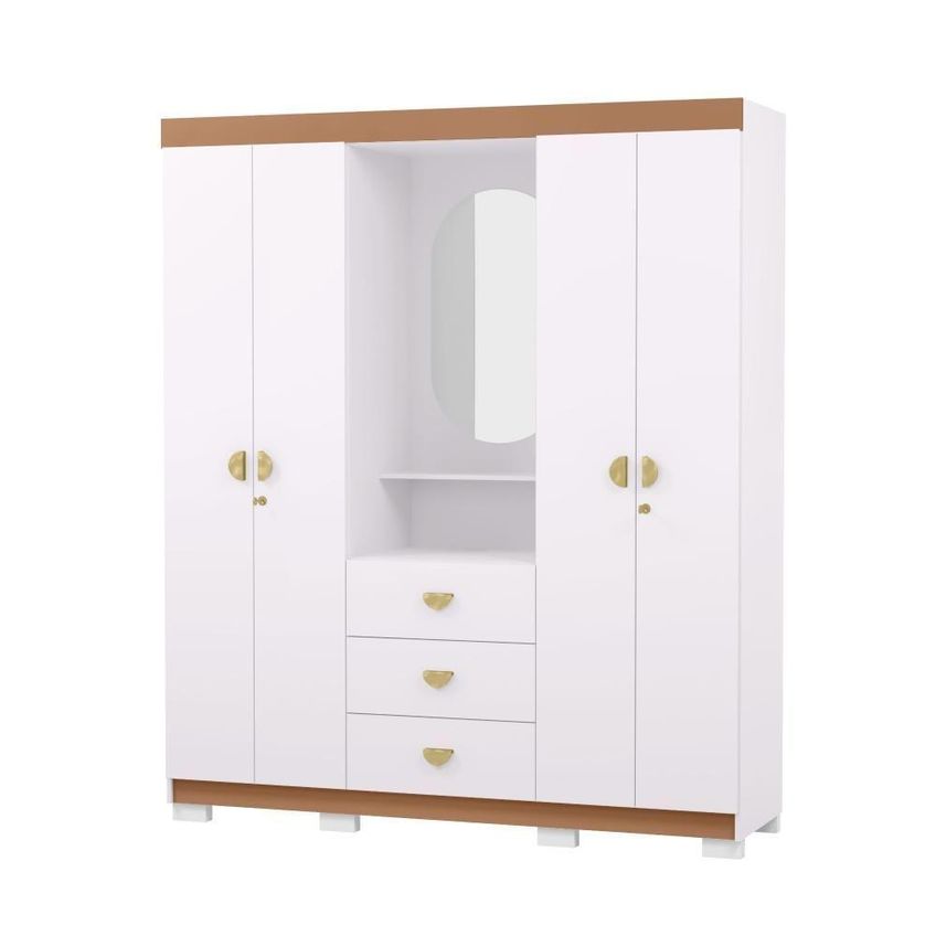 Guarda Roupa Casal Capelinha Aurora 4 Portas De Bater 3 Gavetas Mdp Com Espelho Branco-camarim Flex - imagem 3