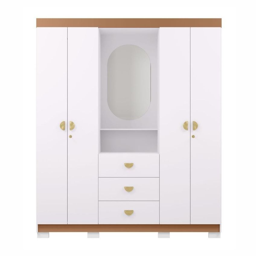 Guarda Roupa Casal Capelinha Aurora 4 Portas De Bater 3 Gavetas Mdp Com Espelho Branco-camarim Flex - imagem 4