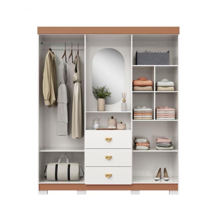 Guarda Roupa Casal Capelinha Aurora 4 Portas De Bater 3 Gavetas Mdp Com Espelho Branco-camarim Flex - imagem 5