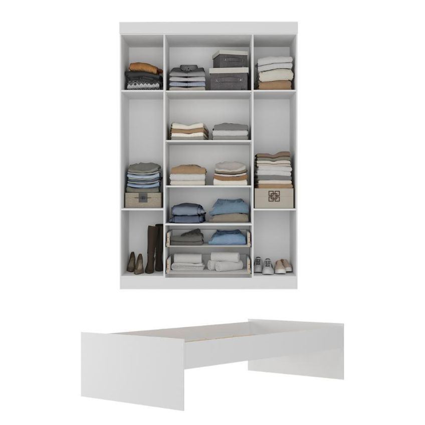 Conjunto De Quarto Cama Com Colchão E Guarda Roupa 4 Portas 2 Gavetas Lira Branco Multimóveis - imagem 3