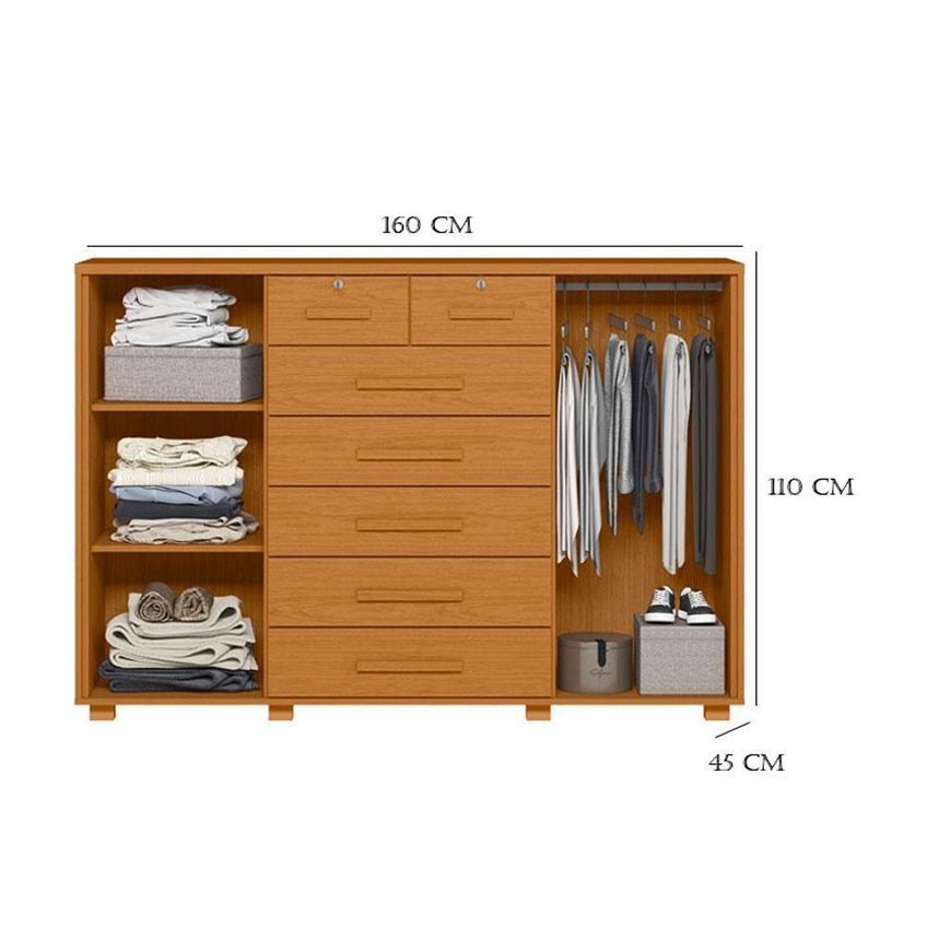 Guarda Roupa Casal Vinci 6 Portas Bater 3 Gavetas Mdp Cinamomo Com Cômoda Fontana Albatroz Móveis - imagem 3