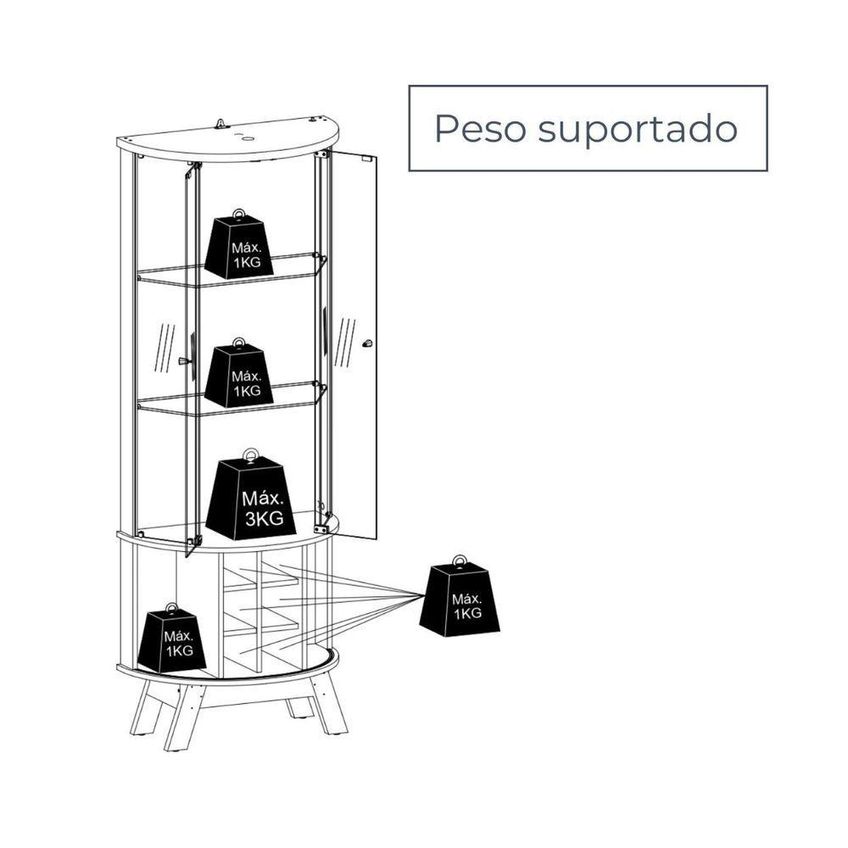 Cristaleira Marina 2 Portas 3 Prateleiras MDF e MDP com Iluminação LED Cumaru e Opala Madetec Móveis - imagem 3
