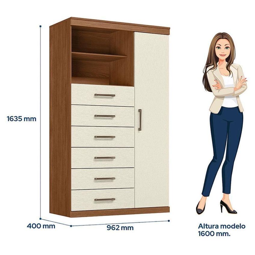 Conjunto De Quarto Guarda Roupa Casal Toledo 6 Portas Bater 6 Gavetas Mdp Cômoda Jatobá Areia Santos - imagem 4