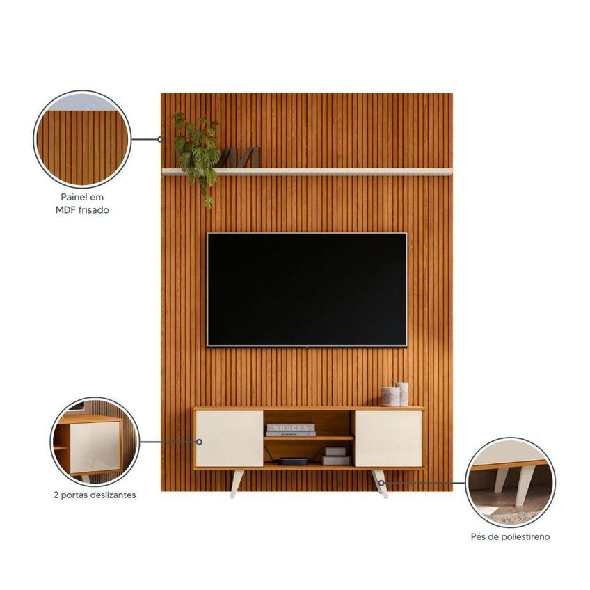 Rack Com Painel Para TV 65" 179cm MDP E MDF Cinamomo E Off White Madetec Móveis - imagem 5