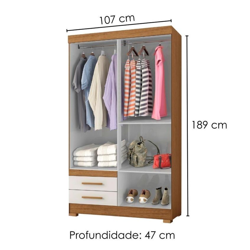 Guarda Roupa Solteiro New Recife 4 Portas 2 Gavetas MDP MDF Freijo Off Acetinado Poliman Móveis - imagem 5