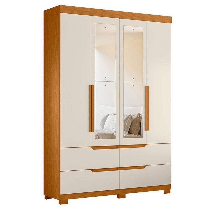 Guarda Roupa Solteiro Com Cômoda Doble 4 Portas De Bater Com Espelho 4 Gavetas Mdp Cinamomo E Off - imagem 3