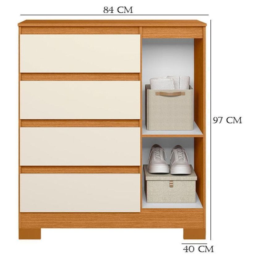 Guarda Roupa Casal Vinci 6 Portas De Bater 3 Gavetas Mdp Cinamomo Off White Com Cômoda Sapateira - imagem 4