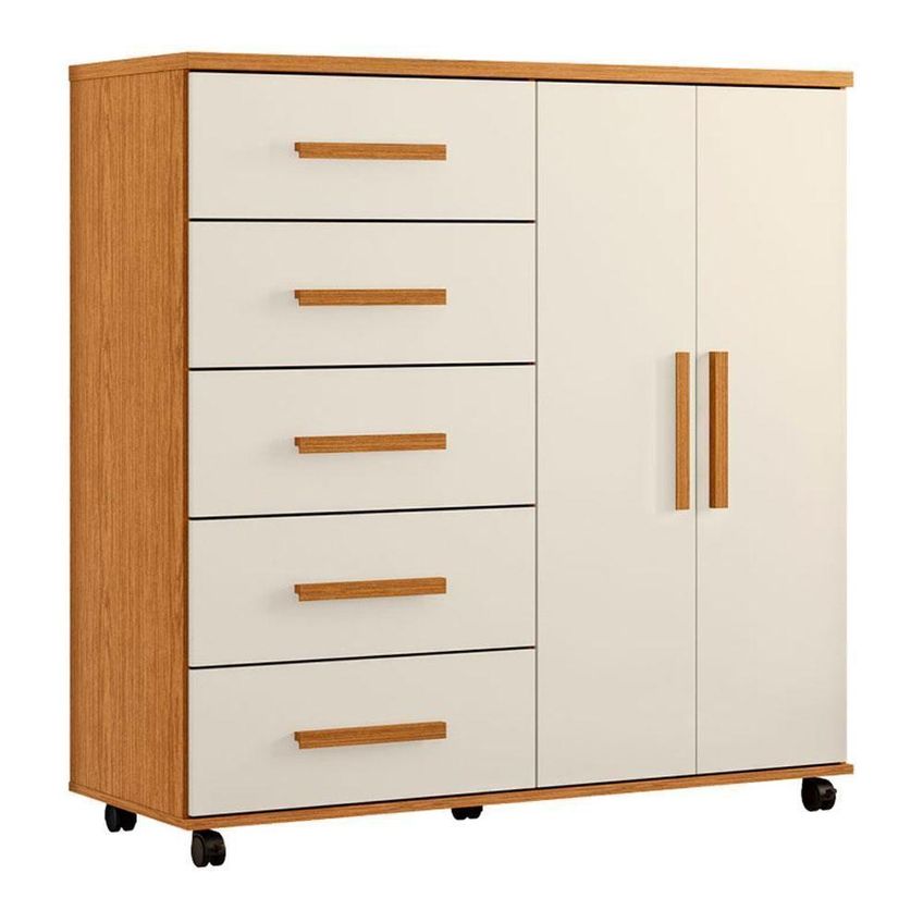 Guarda Roupa Casal Com Cômoda Triton Plus 11 Portas 5 Gavetas Mdp Cinamomo Off White Albatroz Móveis - imagem 3