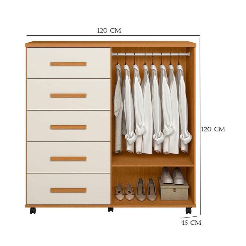 Guarda Roupa Casal Com Cômoda Triton Plus 11 Portas 5 Gavetas Mdp Cinamomo Off White Albatroz Móveis - imagem 5