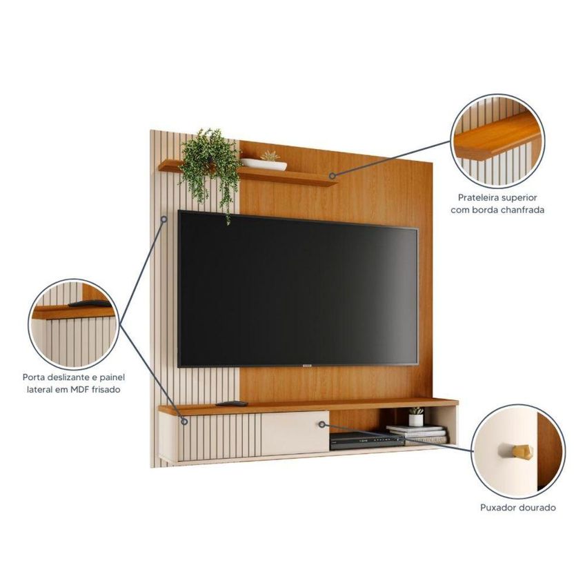 Painel Para TV Aurora 65" 160,5cm MDP E MDF Com Porta De Correr Móvel E Off White Madetec - imagem 4