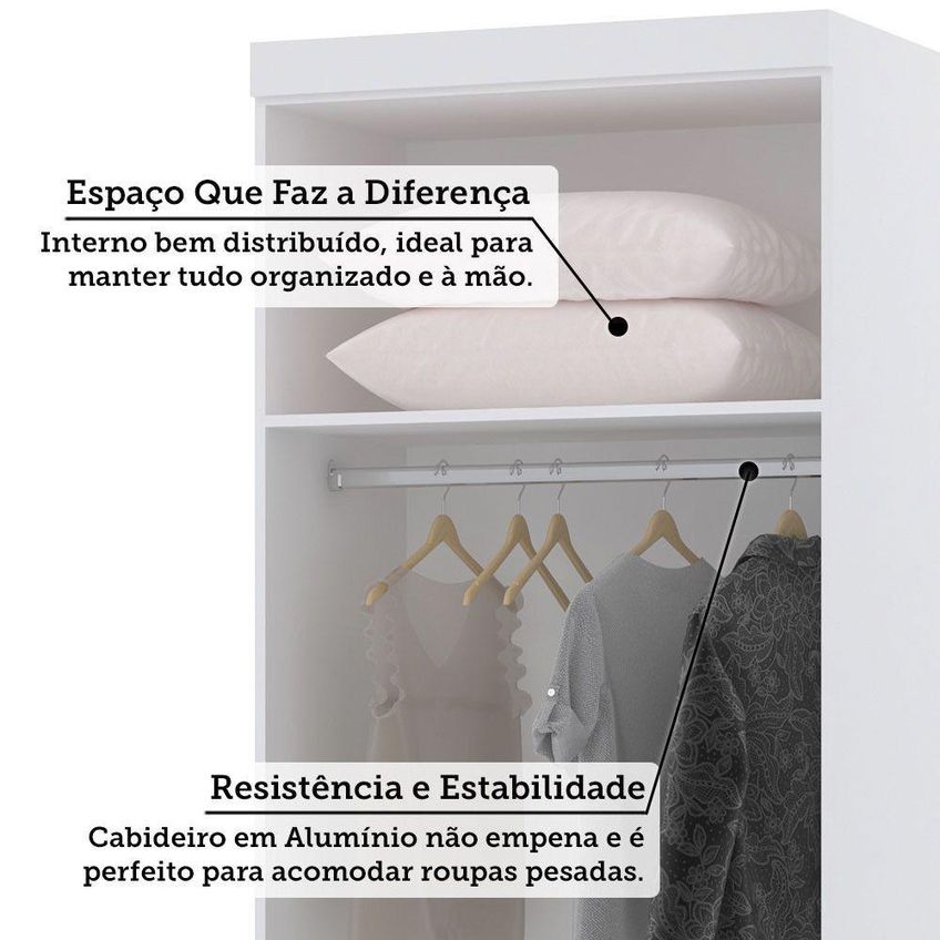 Guarda Roupa Solteiro Alpes 2 Portas De Bater 4 Gavetas MDP Branco PF-GREY SKY PF Luciane Móveis - imagem 3
