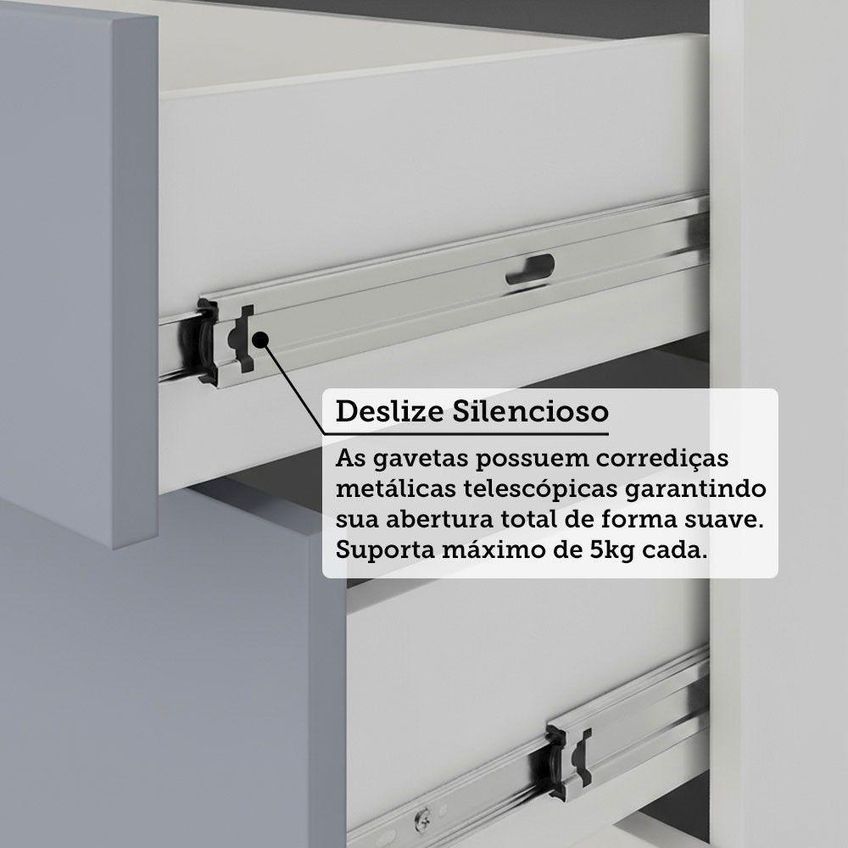Guarda Roupa Solteiro Alpes 2 Portas De Bater 4 Gavetas MDP Branco PF-GREY SKY PF Luciane Móveis - imagem 4