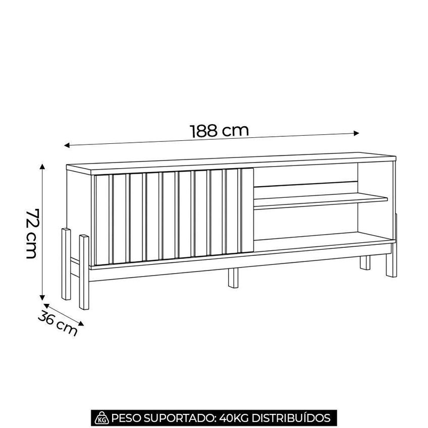 Rack TV Z30 75" 188cm MDP Porta de Correr Grigio Fosco e Canela MPOZENATO - imagem 4