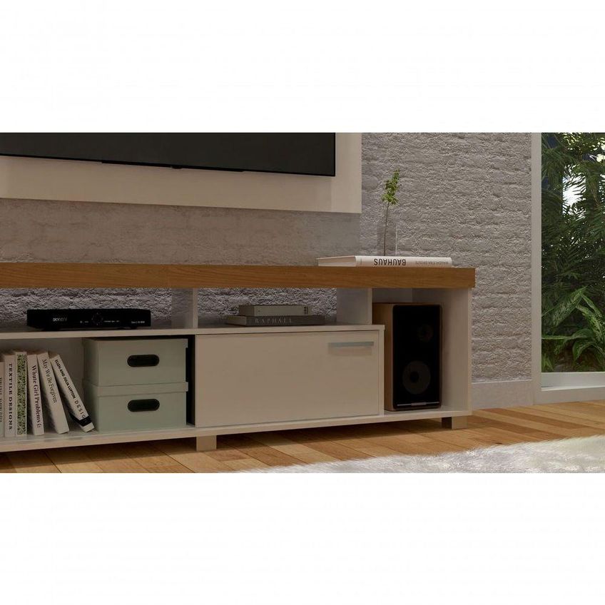 Rack Com Painel Para Tv 65 Polegadas Tomaz 182cm Mdp Cinamomo E Off White Madetec Móveis - imagem 3