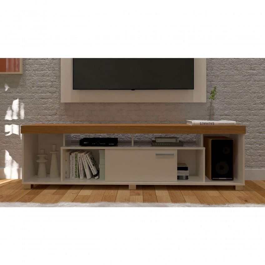 Rack Com Painel Para Tv 65 Polegadas Tomaz 182cm Mdp Cinamomo E Off White Madetec Móveis - imagem 5