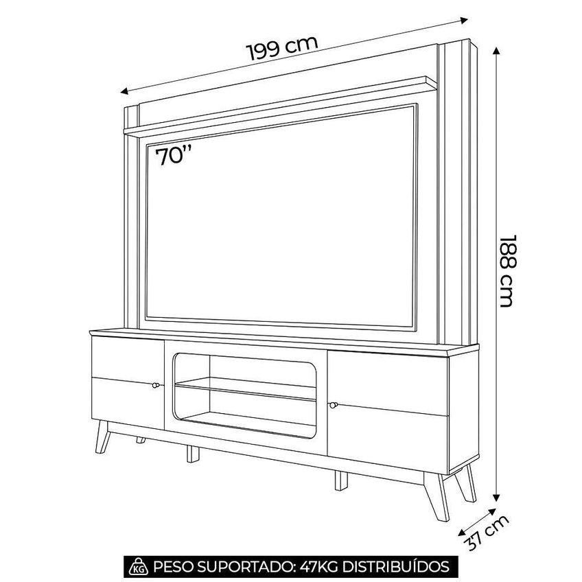 Estante Painel Tv 70 Pol 198cm Mdp Com Led Off White E Canela Mpozenato - imagem 3