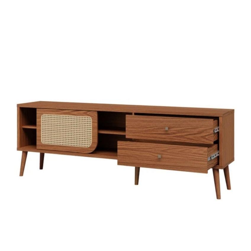 Rack Tela 180cm Com Porta De Correr E 2 Gavetas TB306PN MDF Marrom Dalla Costa Móveis - imagem 4