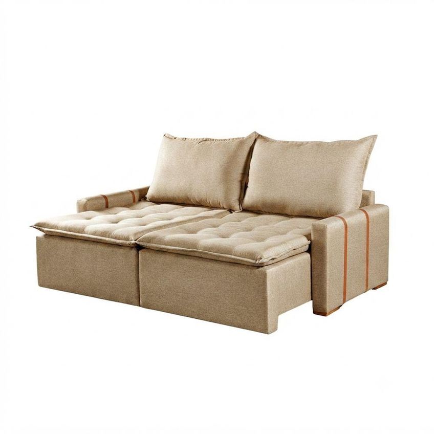 Sofá Orfeu 2.00 2 Lugares Retrátil Cama 200cm Caramelo Linho Capuccino - imagem 3