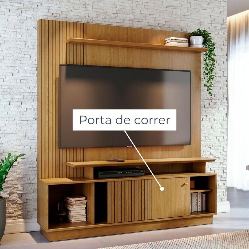Home Theater Ares Para TV Até 65" 160cm MDP Com Rodízios Cumaru Madetec Móveis - imagem 3