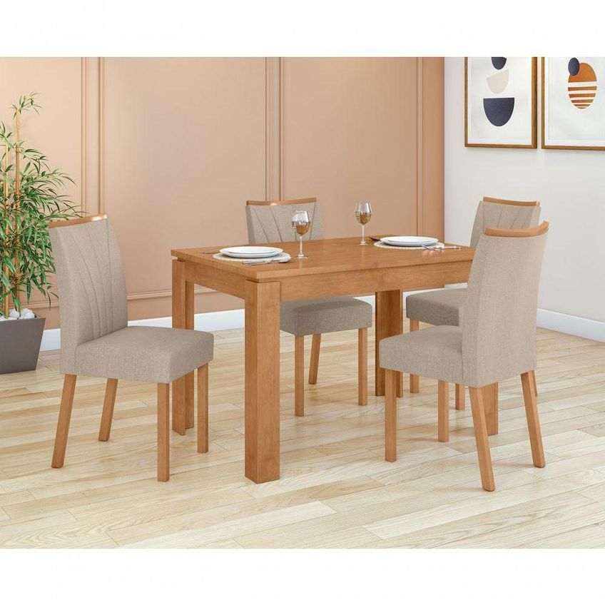 Conjunto Sala De Jantar Mesa Athenas 120 4 Lugares Tampo Vidro Off White Com Cadeiras Téssera Móveis - imagem 3