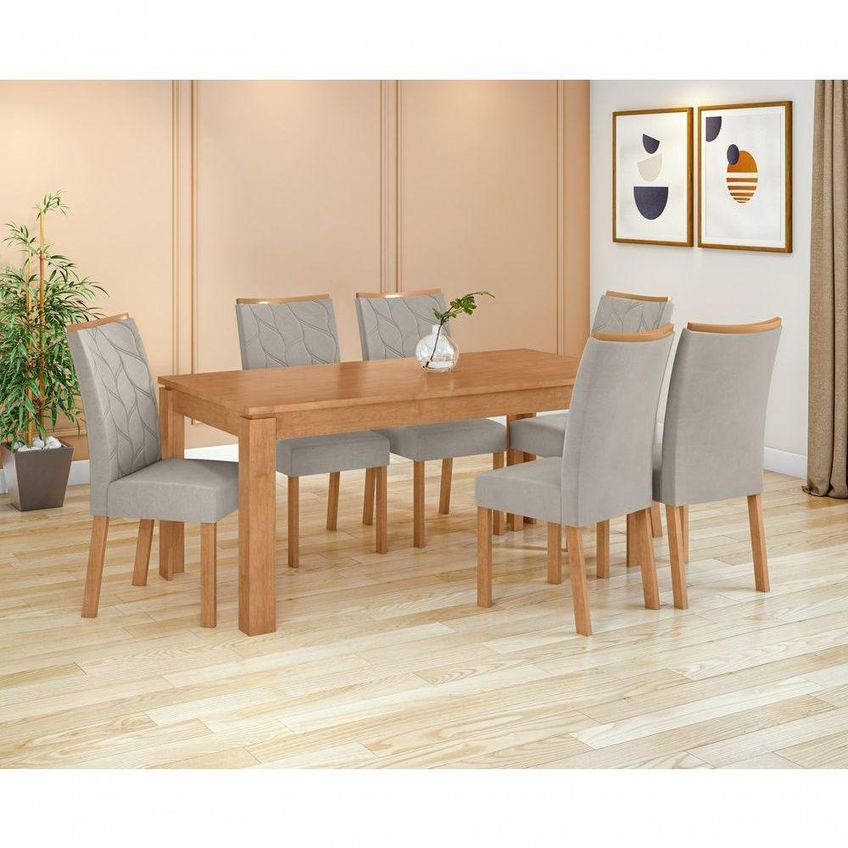 Conjunto Sala De Jantar Mesa Athenas 180 6 Lugares Vidro Off White Com Cadeiras Rayla Amêndoa Móveis - imagem 3
