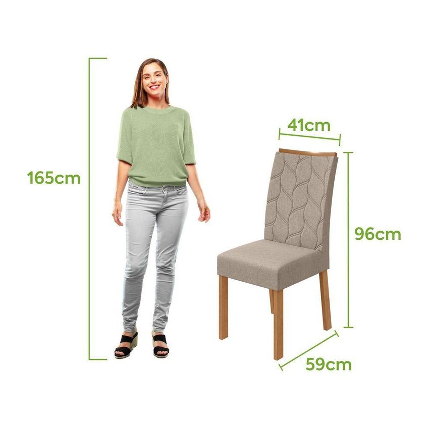 Conjunto Sala De Jantar Mesa Athenas 180 6 Lugares Vidro Off White Com Cadeiras Rayla Amêndoa Móveis - imagem 5