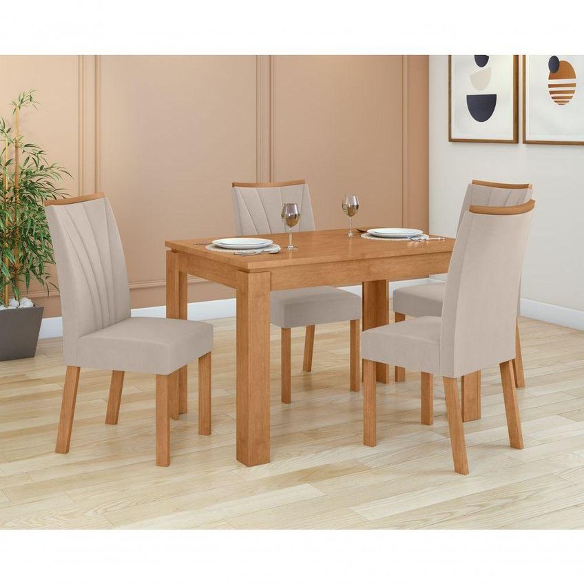 Conjunto Sala De Jantar Athenas 120 4 Lugares Tampo Vidro Off White Amendoa Clean 120cm Moveis Lopas - imagem 3
