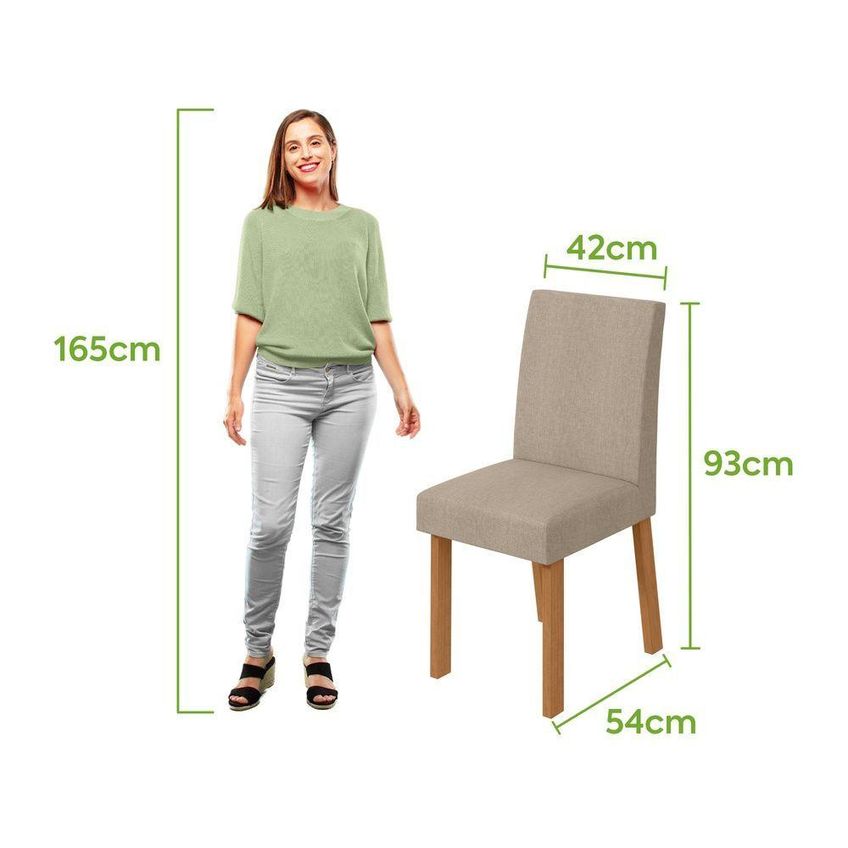 Conjunto Sala De Jantar Mesa Athenas 120 Com 4 Cadeiras Laini Tampo Vidro Off White Amendoa Clean - imagem 5