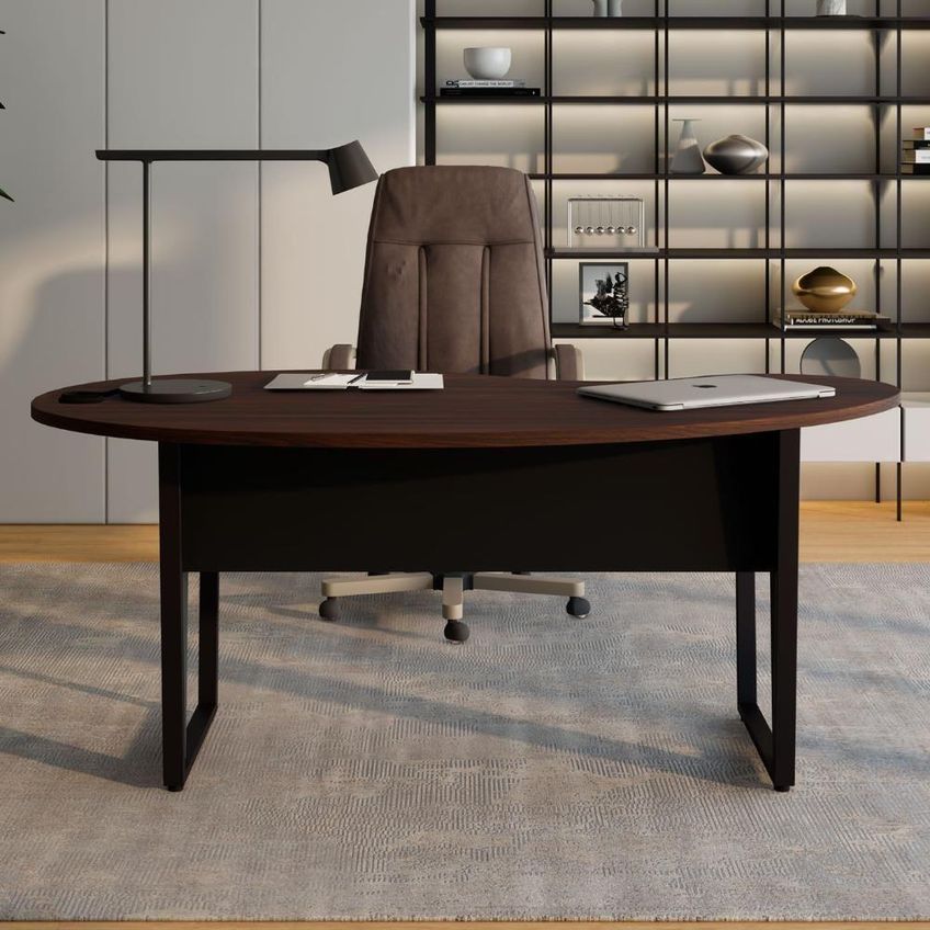 Mesa Para Escritório Mesa Linear Orgânica Sem Gavetas MDP 175cm Louro Preto F5 Office - imagem 5