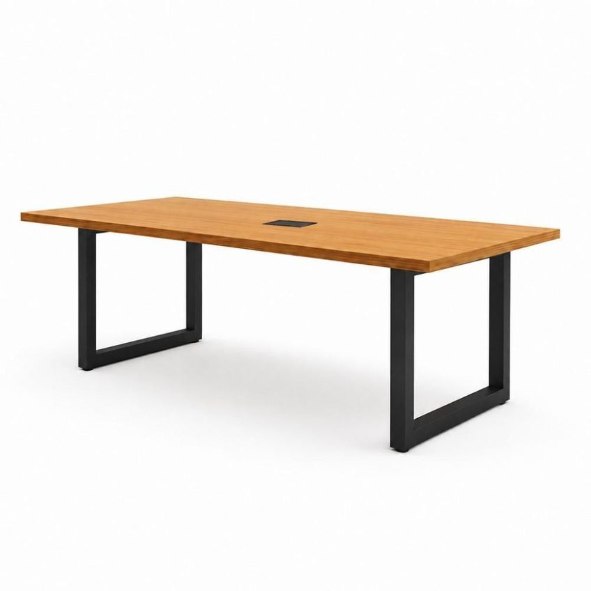 Mesa Reunião Mesa De Reunião Industrial 100% MDF 200cm Freijó Com Preto F5 Office - imagem 3