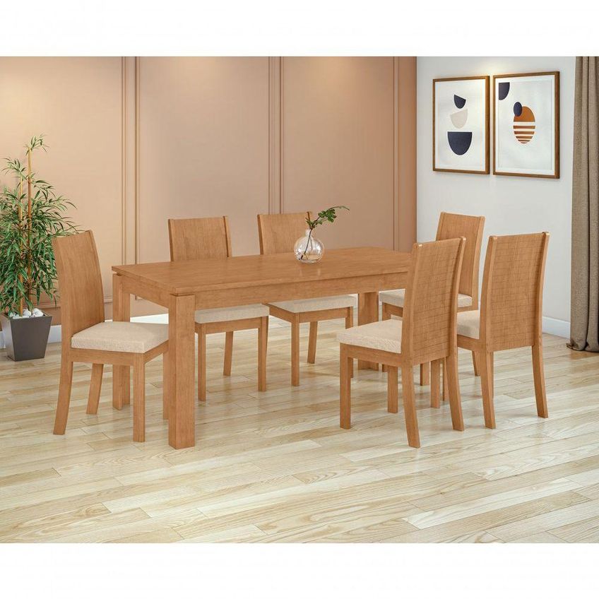 Conjunto Sala De Jantar Athenas 180 6 Lugares Tampo Vidro Off White Amêndoa Clean 180cm Móveis Lopas - imagem 4