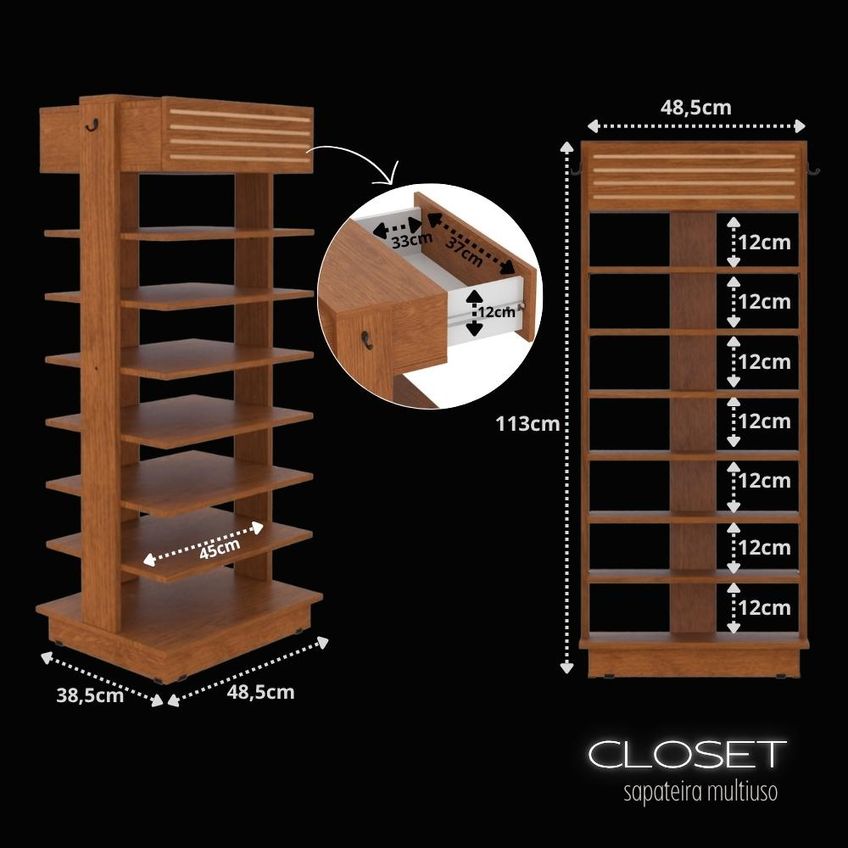 Sapateira Multiuso Estante Organizadora Closet - Freijó - imagem 3