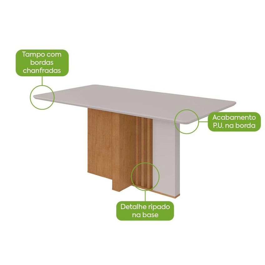 Conjunto Sala De Jantar Mesa Astrid 160 6 Lugares Tampo Vidro Com Cadeiras Luar Amendoa Clean Off - imagem 3