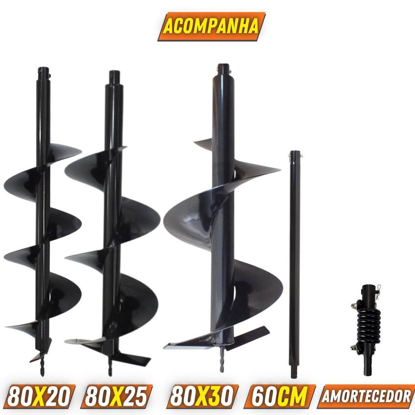 Kit Perfurador Duratork Dps623g À Gasolina 2t 62cc 12.500rpm 3hp Com Brocas 80x20cm, 80x25cm E 80x30cm + Extensão 60cm + Amortecedor Para Mourões - imagem 3