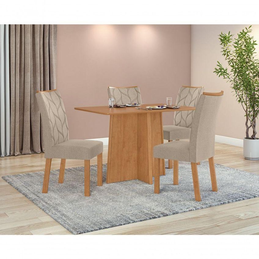 Conjunto Sala De Jantar Mesa Celebrare 120 E Cadeiras Rayla 4 Lugares Mdp Amêndoa 120cm Móveis Lopas - imagem 4