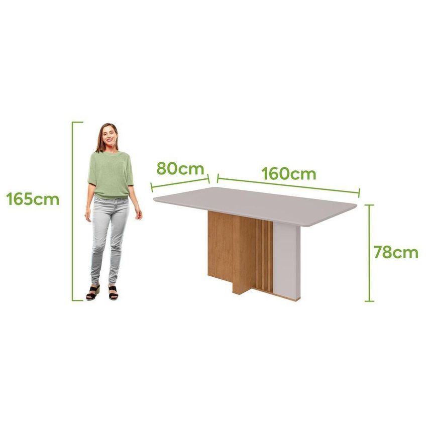 Conjunto Sala De Jantar Mesa Astrid 160 6 Lugares Tampo Vidro Com Cadeiras Luar Amendoa Clean Off - imagem 3