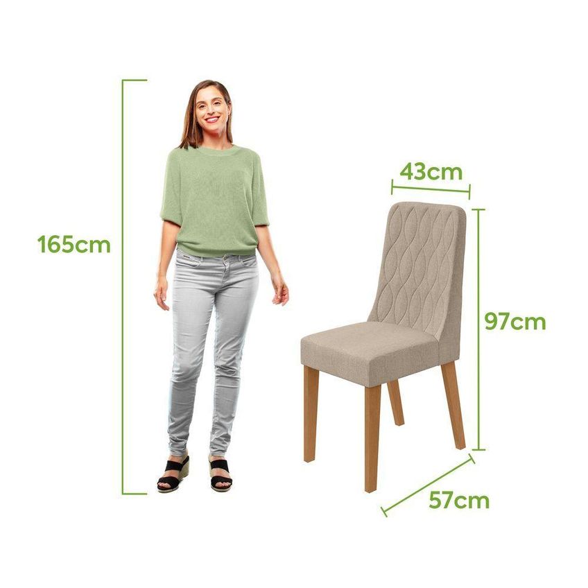 Conjunto Sala De Jantar Mesa Astrid 170 6 Lugares Tampo Vidro Maxi Off Com Cadeiras Luar Amendoa - imagem 4