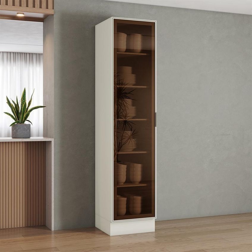 Cristaleira Fineze 1 Porta 2 Prateleiras MDF com Vidro Reflecta Areia Móveis Henn - imagem 3