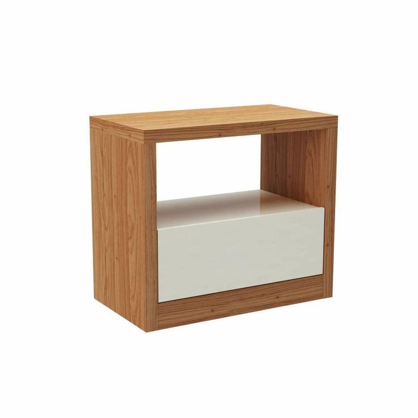 Cama Casal King Com Cabeceira Ripada 3,45m E 02 Mesas 2 Gavetas 100% Mdf 201cm Off White Com Freijó - imagem 3