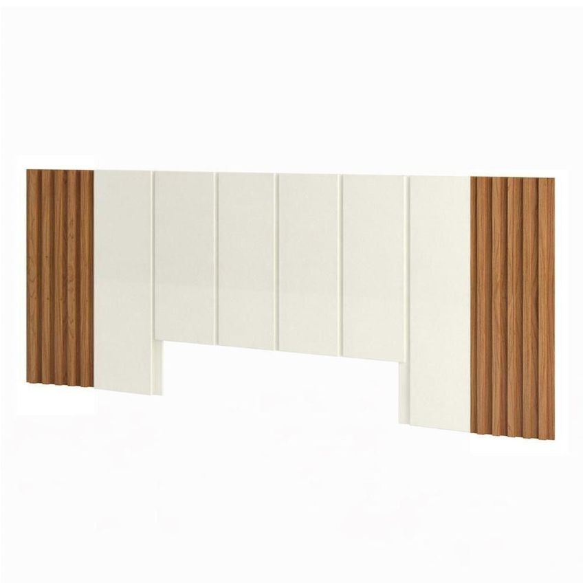 Cama Casal King Com Cabeceira Ripada 3,45m E 02 Mesas 2 Gavetas 100% Mdf 201cm Off White Com Freijó - imagem 4