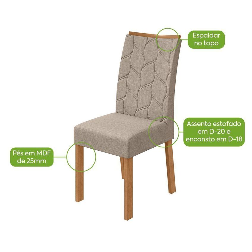 Conjunto Sala De Jantar Mesa Athenas 180 6 Lugares Vidro Off White Amêndoa 180cm Móveis Lopas - imagem 3