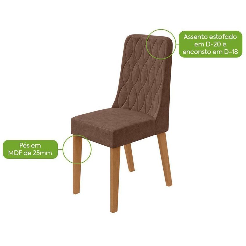 Conjunto Sala De Jantar Mesa Laini 160 6 Lugares Tampo Vidro Off White Com Cadeiras Luar Lopas - imagem 4