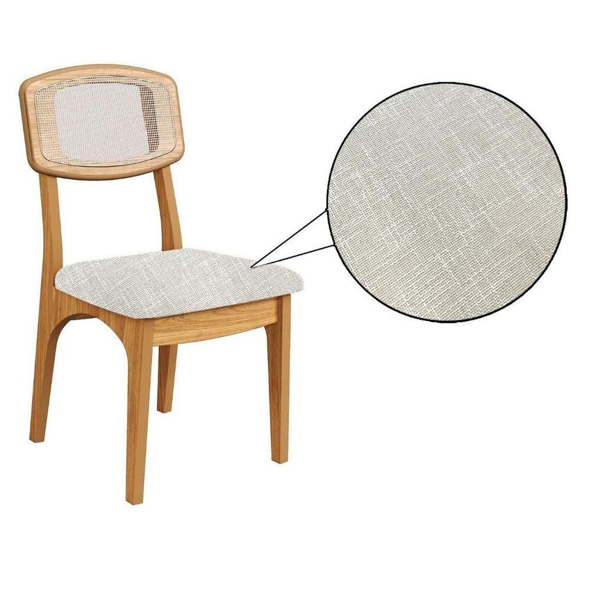 Mesa De Jantar 135cm 4 Lugares Tampo Mdf Off White Com Freijó E Tweed Claro Dalla Costa Móveis - imagem 3