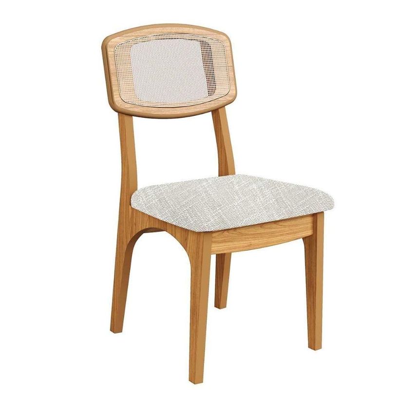 Mesa De Jantar 135cm 4 Lugares Tampo Mdf Off White Com Freijó E Tweed Claro Dalla Costa Móveis - imagem 4