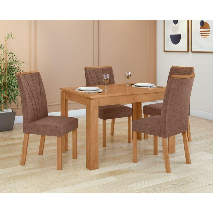 Conjunto Sala De Jantar Athenas 120 Com Cadeiras Apogeu 4 Lugares Tampo Vidro Off White Móveis Lopas - imagem 4