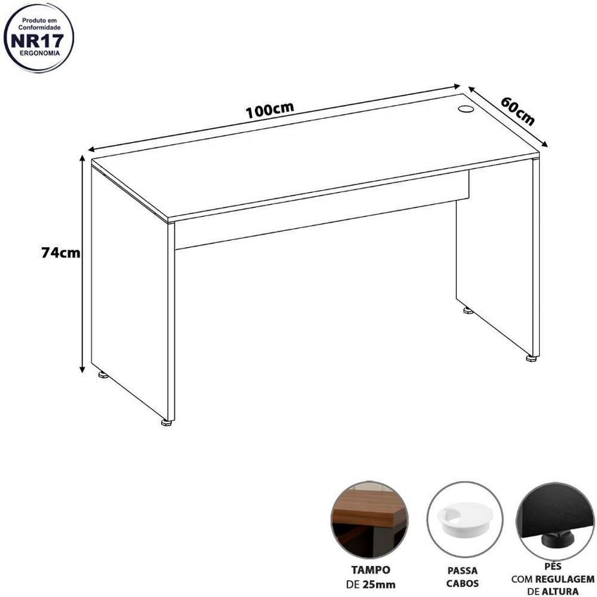 Mesa Escrivaninha Retangular F5 Office Co 100cm X 60cm Cinza Pé Painel Passa Cabos Computador - imagem 2