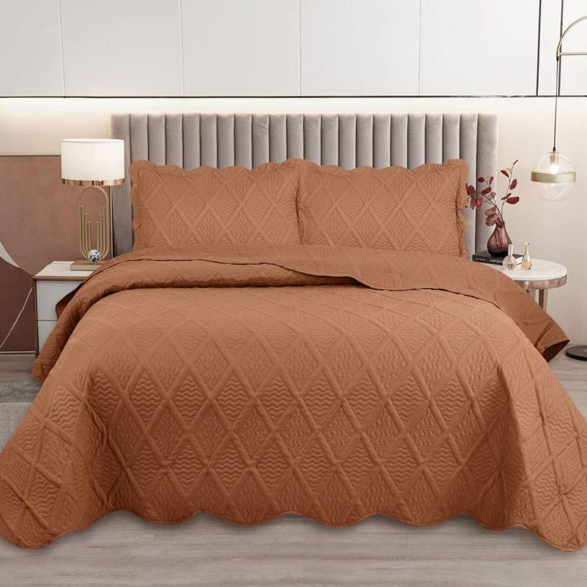 Cobre Leito Vila Real Queen 3 Peças Micropercal 300 Fios 100% Poliéster Terracota Casa Show Enxovais - imagem 4