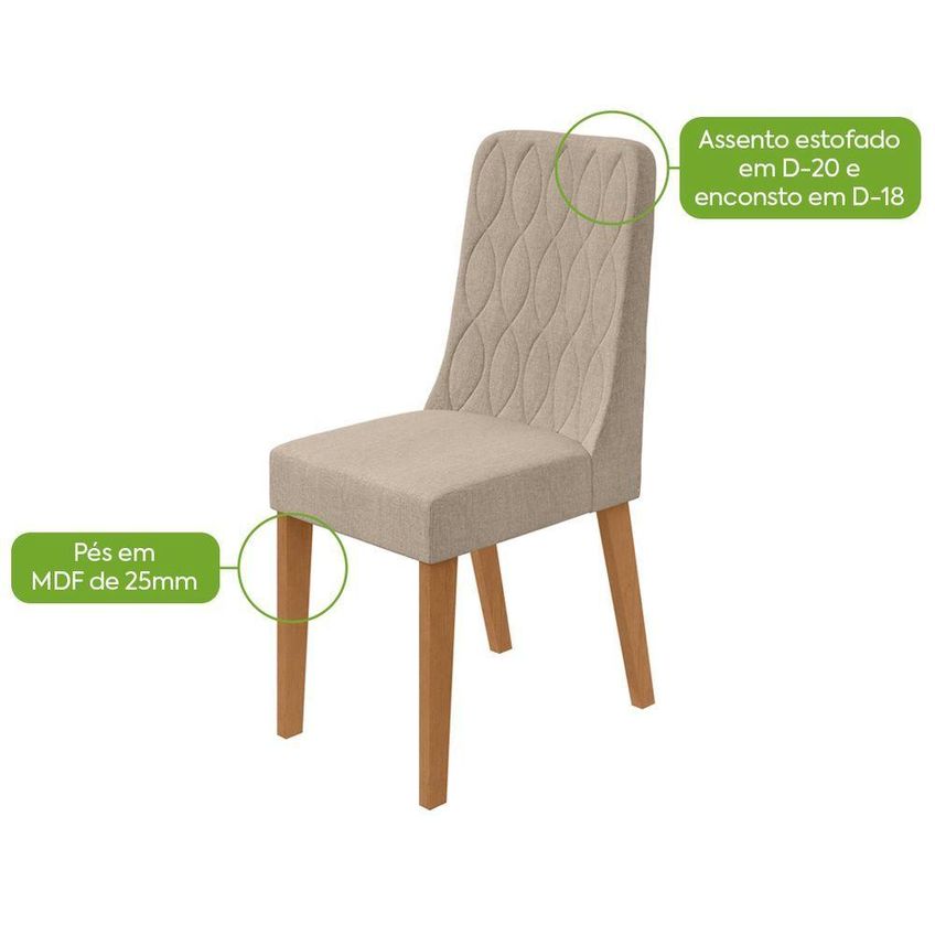 Conjunto Sala De Jantar Astrid 160 Luar 6 Lugares Tampo Vidro Maxi Off Amêndoa Clean Off White - imagem 4