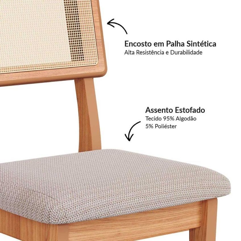 Cadeira Para Sala De Jantar Kit 2 Mdf Linho Freijó Com Bege Rústico Dalla Costa Móveis - imagem 4