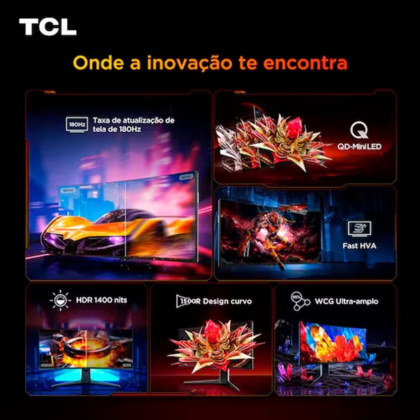 Monitor Gamer Curvo 34 Wqhd 34r83q Qd Mini Led 180hz 1ms Freesync Premium Tcl - imagem 3